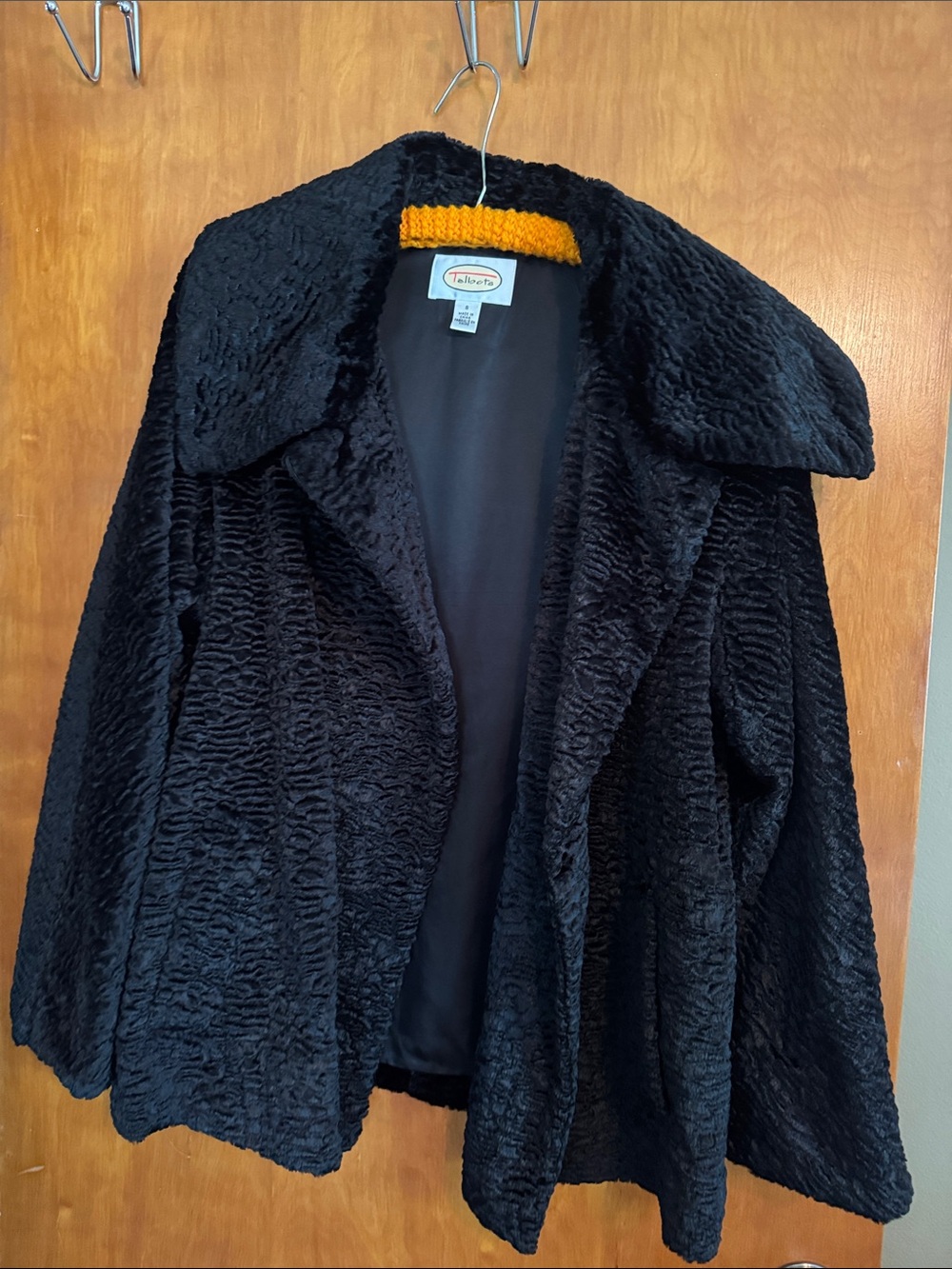 Talbots Black Textured Faux Fur Jacket Swing Coat
